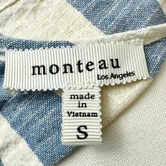 Monteau Sundress Shift Dress Sleeveless Cotton Blue Cream Stripes Small Coastal - Picture 10 of 11